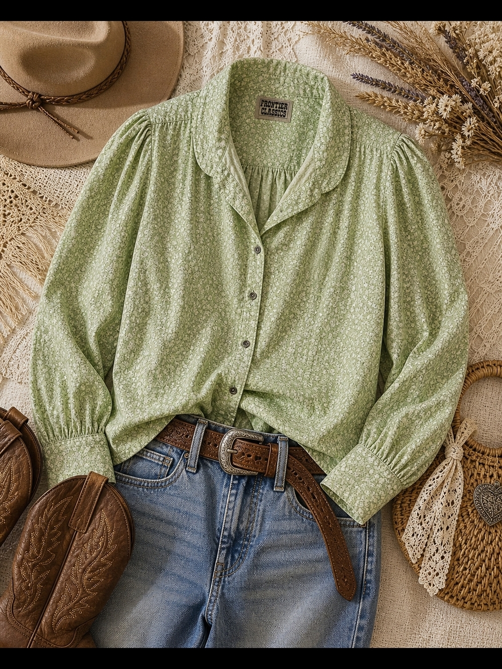 Frontier Classics Light Sage Floral Button-Down Shirt - Women's